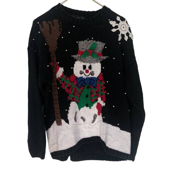 Vintage Christmas Sweater with Snowman Embellished Ugly Christmas Sweater - Picture 1 of 4